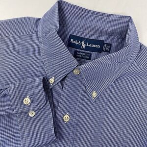 Ralph Lauren Men 16 1/2 Cotton Yarmouth Blue Plaid Long Sleeve Button Down Shirt